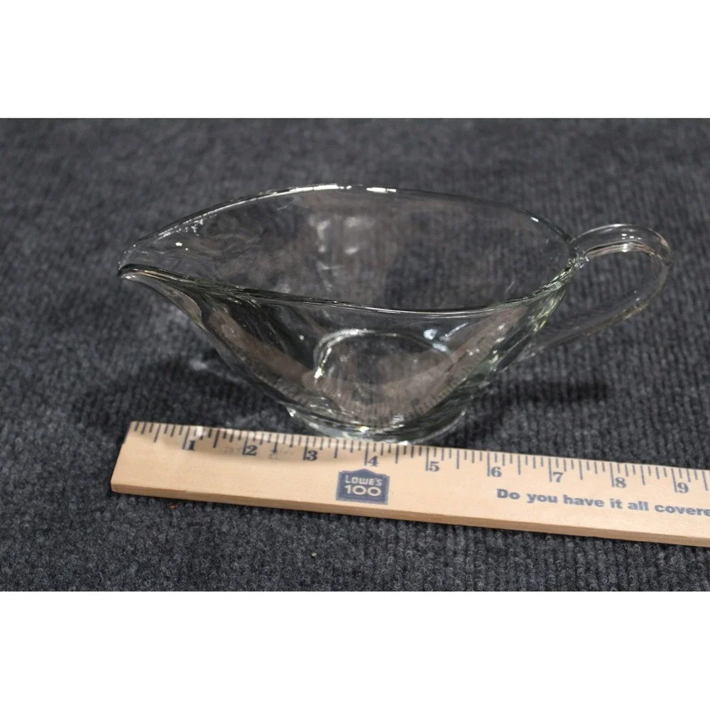 Anchor Hocking Fire-King Clear Glass Gravy Boat with Handle USA Made